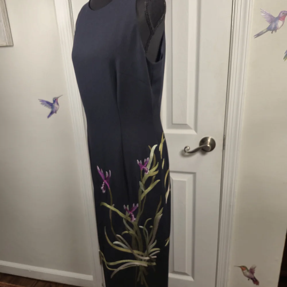 Donna Morgan Vintage Navy Blue Floral Embroidered Column Maxi Dress Size 6 - Picture 6 of 9